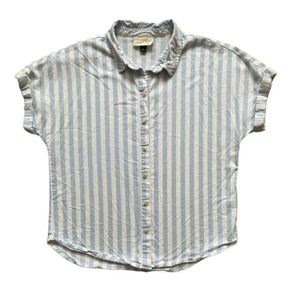 Universal Thread Tops - Universal Thread Blue White Stripe Button Down Short Sleeve Shirt | Medium